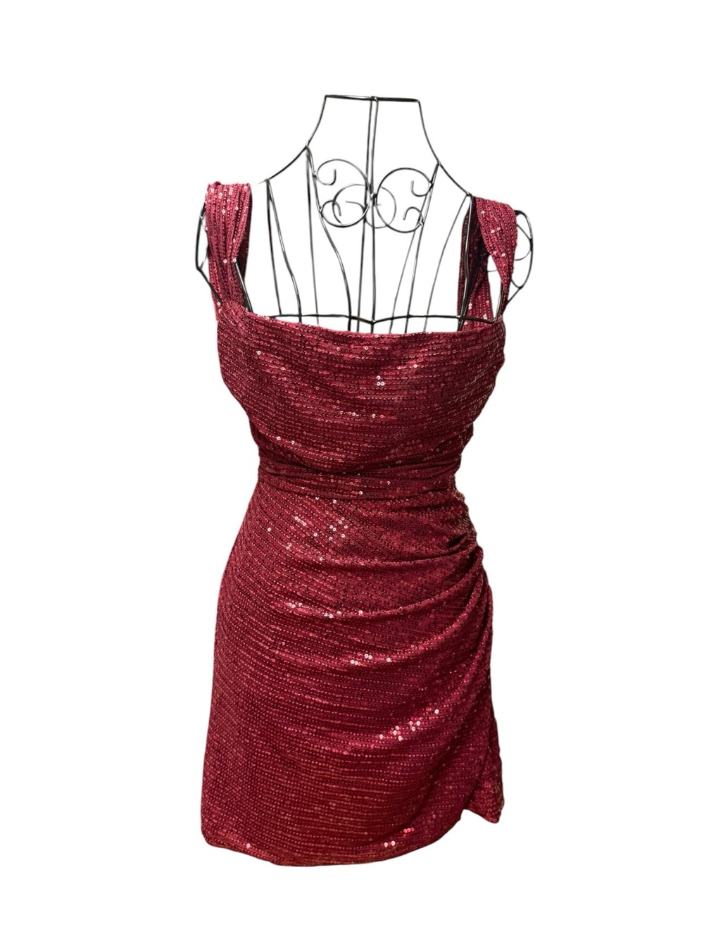 Lucy in the Sky Red Wine Sequin Draped Mini Dress
